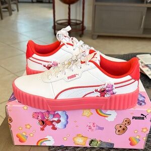 Puma White and Salmon Sneakers with Elmo and Care Bear Graphics